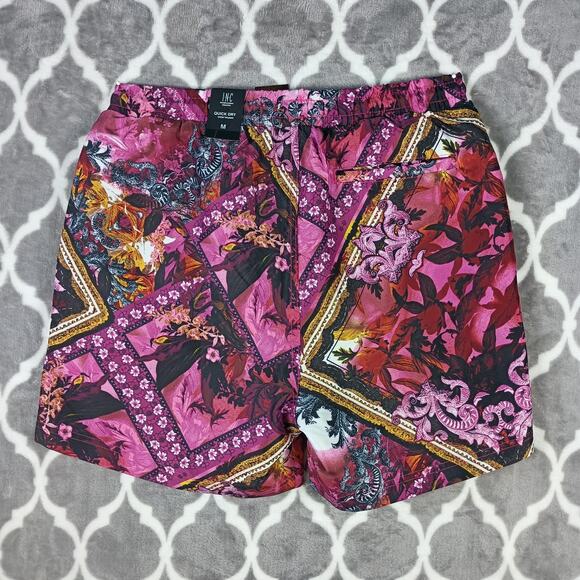 INC Swim Trunks Men Medium Pink Baroque Paisley Drawstring Lined - Picture 3 of 6